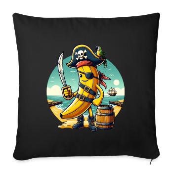 Drôle de banane pirate sur la plage avec un perroquet - Housse de coussin décorative 45 x 45 cm - noir - Devant