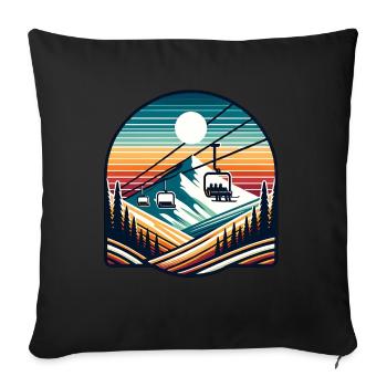 Remontée mécanique rétro Paysage de montagne Panorama - Housse de coussin décorative 45 x 45 cm - noir - Devant