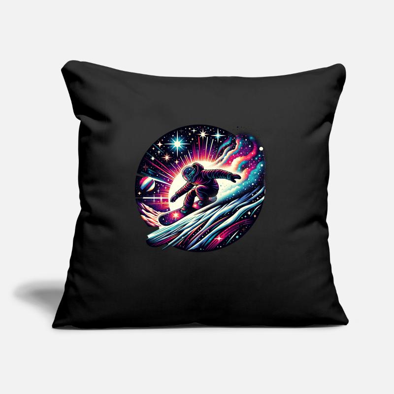 Aventure en snowboard dans l’espace Housse de coussin décorative 45 x 45 cm