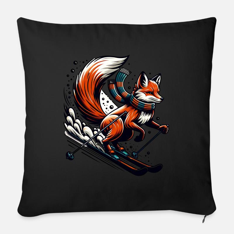 Fuchs Auf Skiern Mit Schal Im Winter - Sofakissenbezug 45 x 45 cm - Schwarz