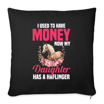 Propriétaire de cheval Argent Ma fille a un haflinger - Housse de coussin décorative 45 x 45 cm - noir - Devant