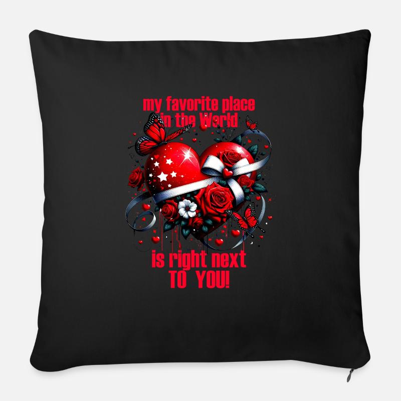 Valentinstag Spruch Herz mit Geschenkband - Sofakissenbezug 45 x 45 cm - Schwarz