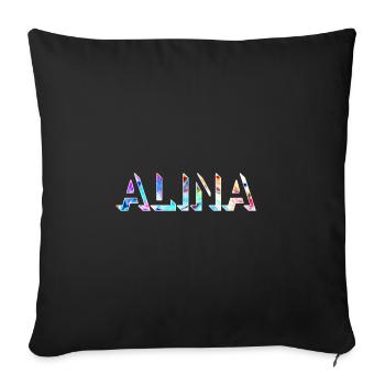 Alina prénom nom de famille abstrait coloré T-Shirt Hoddie - Housse de coussin décorative 45 x 45 cm - noir - Devant