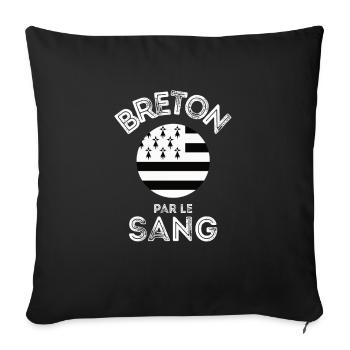 Breton par le sang avec drapeau de la Bretagne - Housse de coussin décorative 45 x 45 cm - noir - Devant