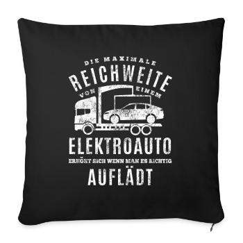 Elektroauto - E-Auto Reichweite Aufladen Spruch - Sofakissenbezug 45 x 45 cm - Schwarz - Vorne