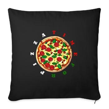 Time for pizza, clock - delicious salami pizza - Sofa pillowcase 17,3'' x 17,3'' (45 x 45 cm) - black - Front