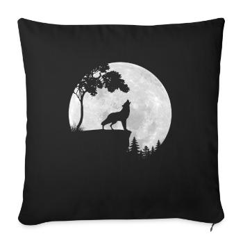 Full Moon - Night - Wolf Silhouette - Sofa pillowcase 17,3'' x 17,3'' (45 x 45 cm) - black - Front