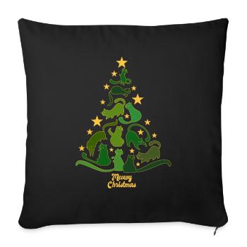 Miaou Noël - chat - cadeau de sapin de Noël - Housse de coussin décorative 45 x 45 cm - noir - Devant