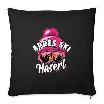 Ski - Apres Ski Haserl - Wintersport, Skiurlaub - Sofakissenbezug 45 x 45 cm - Schwarz - Vorne