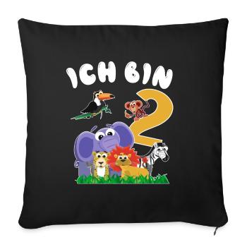 ich bin zwei, Dschungeltiere zum Kindergeburtstag - Sofakissenbezug 45 x 45 cm - Schwarz - Vorne