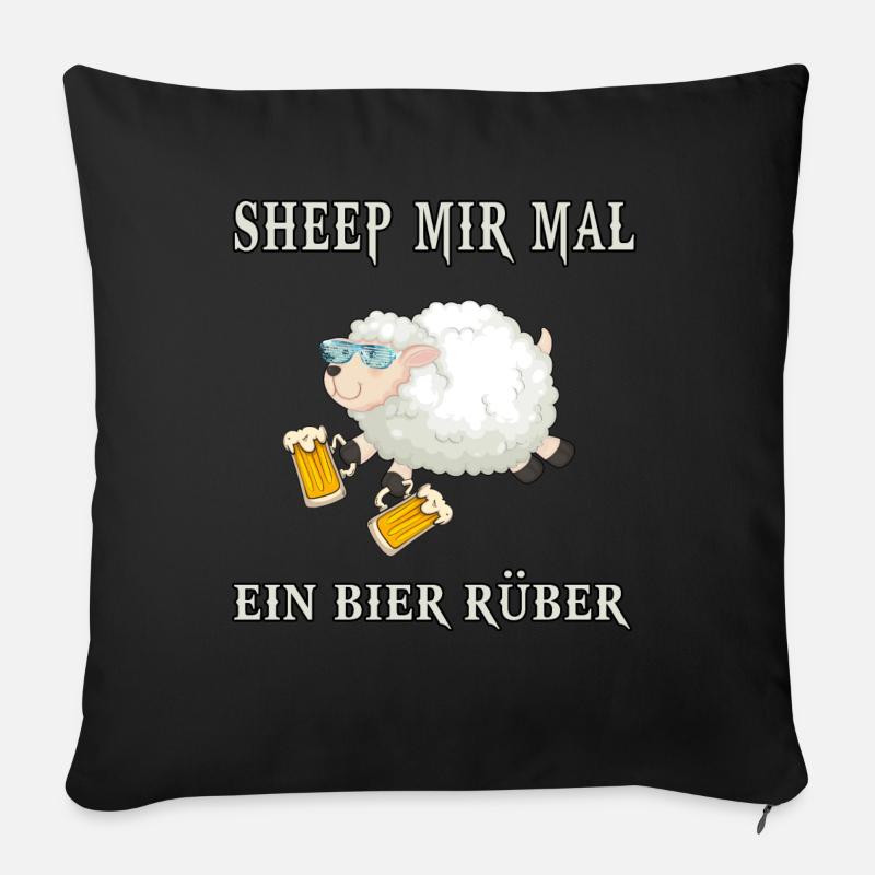 boire de la bière en disant le temps des moutons - Housse de coussin décorative 45 x 45 cm - noir