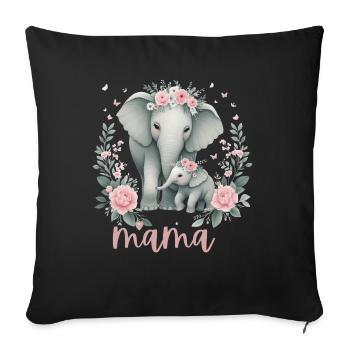 Maman coeur Floral Couronne éléphant Baby Shower - Housse de coussin décorative 45 x 45 cm - noir - Devant