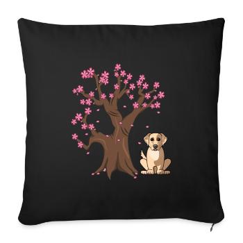Labrador Retriver Dog Love-r Japanische Kirschblüte - Sofakissenbezug 45 x 45 cm - Schwarz - Vorne