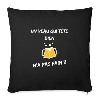 Un veau qui tete bien, citation drole paysan - Housse de coussin décorative 45 x 45 cm - noir - Devant