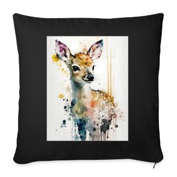 Cerf mignon style aquarelle - Housse de coussin décorative 45 x 45 cm - noir - Devant