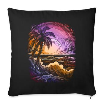 Coucher de soleil Palmiers de mer Vacances d’été - Housse de coussin décorative 45 x 45 cm - noir - Devant