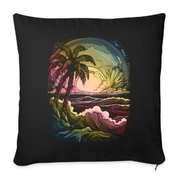 Soleil, Coucher de soleil, Mer, Palmiers, Vacances, Été - Housse de coussin décorative 45 x 45 cm - noir - Devant