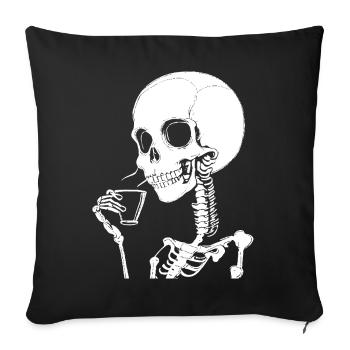 Sarcastique Drôle Squelette Buvant du café expresso - Housse de coussin décorative 45 x 45 cm - noir - Devant