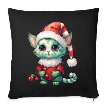 Katze Weihnachten Weihnachtselfe Geschenke Mütze - Sofakissenbezug 45 x 45 cm - Schwarz - Vorne