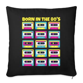 Né dans les années 80 Cadeau original cassette classique - Housse de coussin décorative 45 x 45 cm - noir - Devant