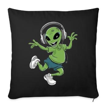 Alien with headphones - Sofa pillowcase 17,3'' x 17,3'' (45 x 45 cm) - black - Front