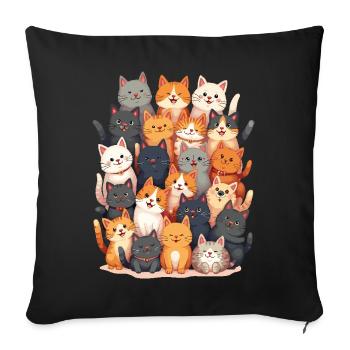 Happy Cats Family - Sofa pillowcase 17,3'' x 17,3'' (45 x 45 cm) - black - Front