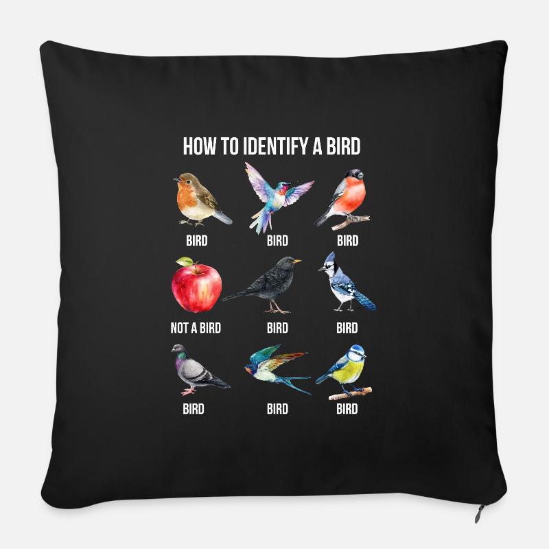 Funny Bird Nerd Design Comment identifier un oiseau - Housse de coussin décorative 45 x 45 cm - noir