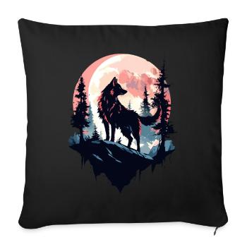 Wolf Moon Night Wolf Head Forest Nature Mountains Wilderness - Sofa pillowcase 17,3'' x 17,3'' (45 x 45 cm) - black - Front