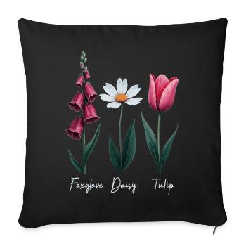 Foxglove Daisy Tulip Floral - Housse de coussin décorative 45 x 45 cm - noir - Devant