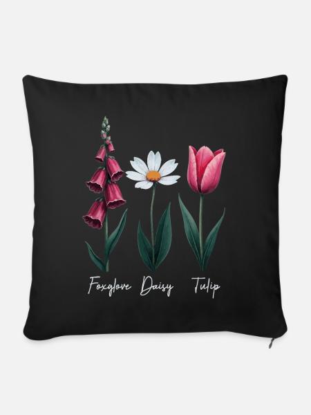 Fingerhut Gänseblümchen Tulpe Blumen - Sofakissenbezug 45 x 45 cm - Schwarz