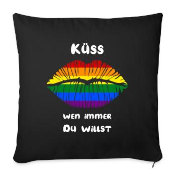 Küss wen immer Du willst Pride Regenbogen Kussmund - Sofakissenbezug 45 x 45 cm - Schwarz - Vorne