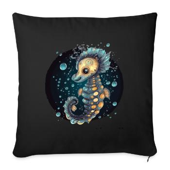 hippocampes, coraux, mer, océan, vie marine, animaux - Housse de coussin décorative 45 x 45 cm - noir - Devant