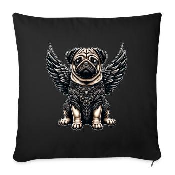 Süßer Mops Engel mit barocken und gotischen - Sofakissenbezug 45 x 45 cm - Schwarz - Vorne