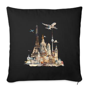 Each landmark has its own story - Sofa pillowcase 17,3'' x 17,3'' (45 x 45 cm) - black - Front