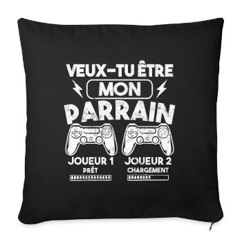Veux-tu être mon parrain, Demande parrain gamer - Housse de coussin décorative 45 x 45 cm - noir - Devant