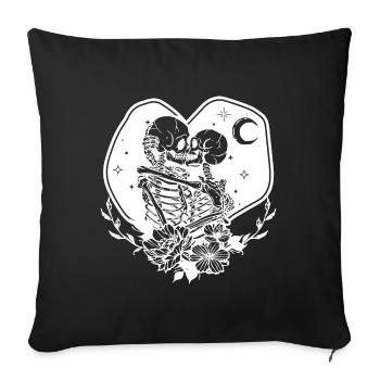 Squelettes amoureux coeur - Housse de coussin décorative 45 x 45 cm - noir - Devant