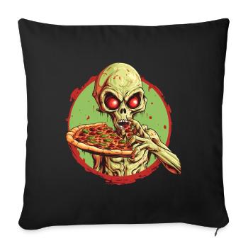 Green Alien with Pizza: Halloween Fast Food Fun - Sofa pillowcase 17,3'' x 17,3'' (45 x 45 cm) - black - Front