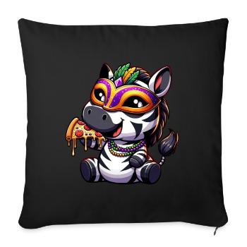 Mardi Gras Zebra Pizza Salami T-shirt de fête - Housse de coussin décorative 45 x 45 cm - noir - Devant