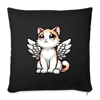 Dessin de bande dessinée ange chat mignon - Housse de coussin décorative 45 x 45 cm - noir - Devant