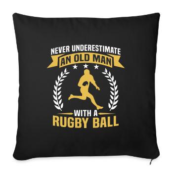 Ne sous-estimez jamais un vieil homme avec un ballon de rugby - Housse de coussin décorative 45 x 45 cm - noir - Devant