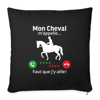 Mon cheval m'appelle faut quẹ j'y aille - Housse de coussin décorative 45 x 45 cm - noir - Devant