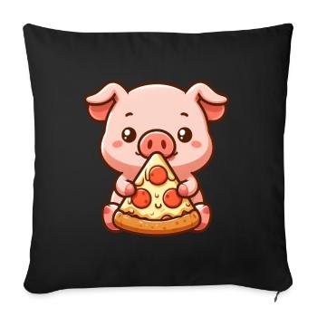 Funny Pig Pizza Farmer Cartoon - Sofa pillowcase 17,3'' x 17,3'' (45 x 45 cm) - black - Front