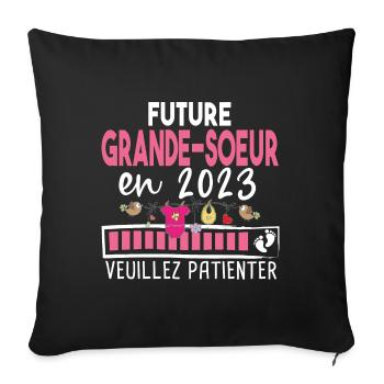 2023 Grande Sœur Sœurs Bébé Naissance Famille - Housse de coussin décorative 45 x 45 cm - noir - Devant