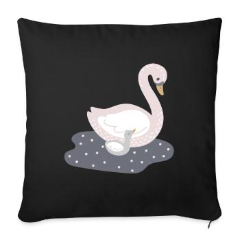 Maman cygne avec bébé fille cygne - Housse de coussin décorative 45 x 45 cm - noir - Devant