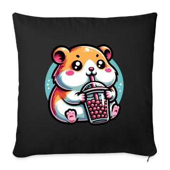 Bubble Tea Hamster Boba Tea Kawaii Cadeau - Housse de coussin décorative 45 x 45 cm - noir - Devant