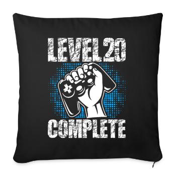 Level 20 Complete Geburtstagsgeschenk 20 Jahre - Sofakissenbezug 45 x 45 cm - Schwarz - Vorne