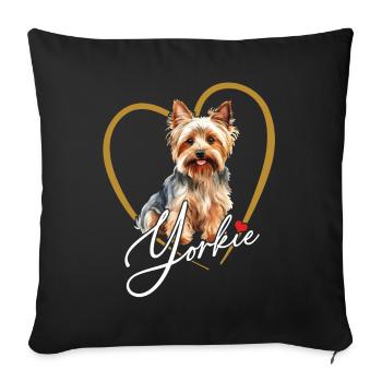 Cute Yorkie Yorkshire Terrier in Heart Frame - Sofa pillowcase 17,3'' x 17,3'' (45 x 45 cm) - black - Front