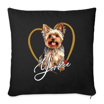 Yorkshire Terrier chiot Yorkie dans un cadre de coeur - Housse de coussin décorative 45 x 45 cm - noir - Devant