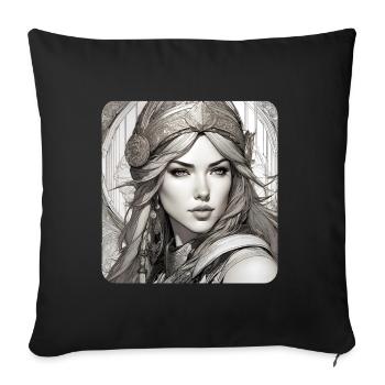Fantasy Anime Fille Viking Germanique Trigues Moyen Âge - Housse de coussin décorative 45 x 45 cm - noir - Devant