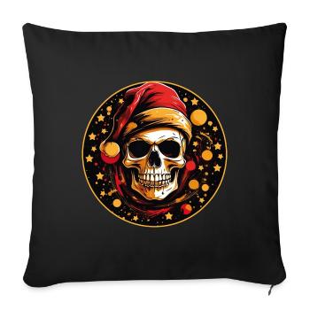 Crâne comme crâne de Père Noël avec chapeau de Père Noël - Housse de coussin décorative 45 x 45 cm - noir - Devant